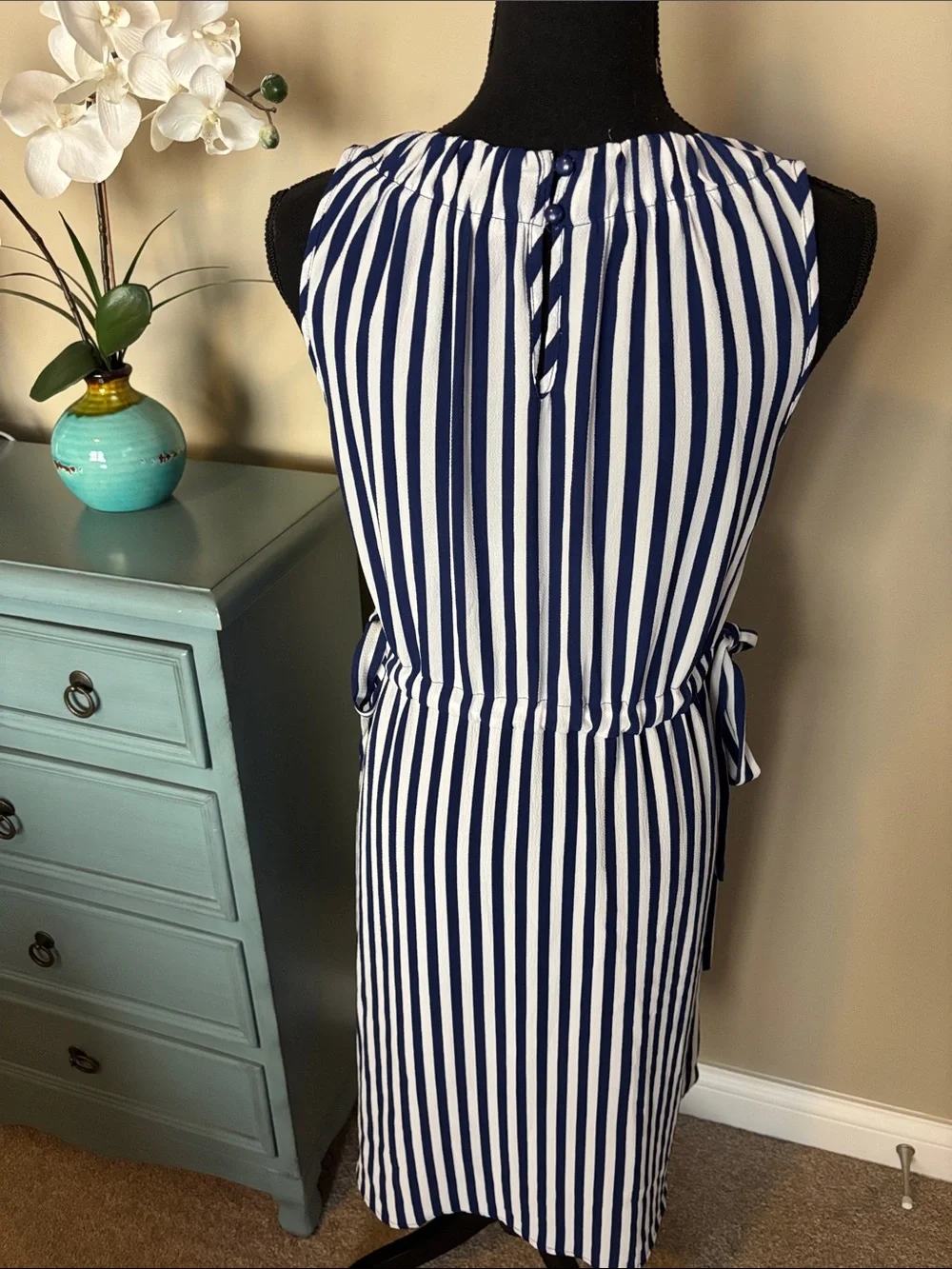 Juicy Couture Navy and White Vertical Stripe Sleeveless Midi Dress - Picture 7 of 10